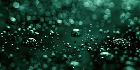 Poster - Close-up of individual water droplets on a green surface, great for scientific or educational purposes