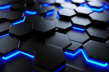 Poster - The 3D rendering illustration depicts an abstract background with glowing hexagons. A futuristic technology honeycomb mosaic.