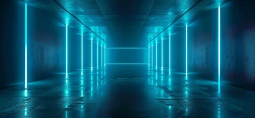 Poster - Theming Cement Concrete Reflective Dark Underground Car Showroom Warehouse Garage Background 3D Rendering Sci Fi Futuristic