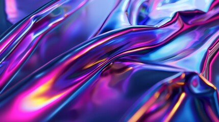 Poster - Abstract rendering in 3D. Digital fabric. Science fiction background. Holographic neon foil. Rainbow reflections.