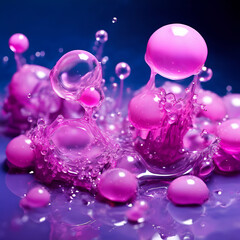 Poster - pink soap bubbles on black background