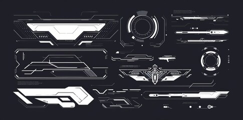 Poster - Futuristic HUD dashboard display screen for virtual reality. User interface set in futuristic style. Statistics, data information infographic. Modern illustration.