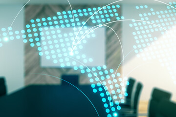 Aufkleber - Abstract virtual world map with connections on a modern conference room background, international trading concept. Multiexposure