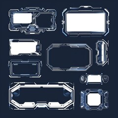 Poster - A futuristic set of user interface elements sets. Detailed layout of an abstract control panel. VR display design illustrating a modern illustration of sci-fi technology.