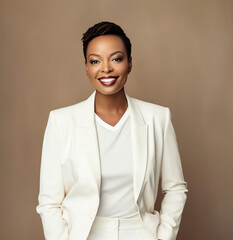 middle aged black woman in a white business suit photography, generative ai