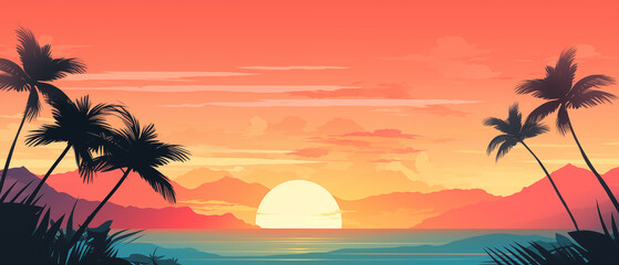 Wall Mural - Beautiful Sunset Over Tropical Beach