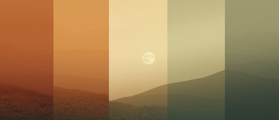 Poster - Moonrise Over Layered Mountains at Sunset