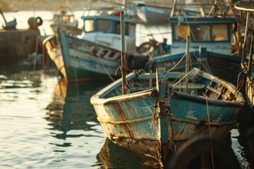 Poster - A group of boats floating on the surface of the water, potentially used for leisure or recreational activities