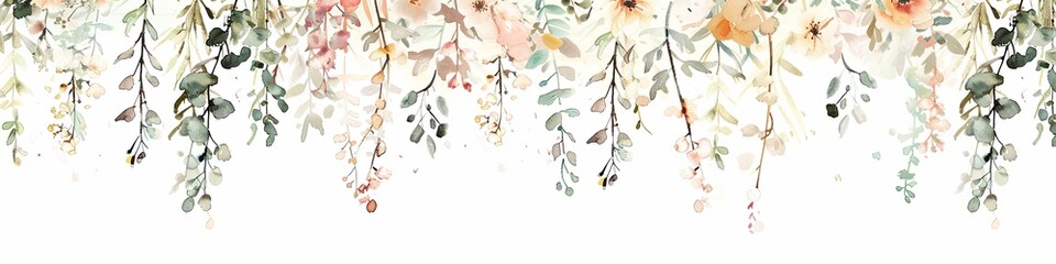 Pastel Wildflowers Hanging in Watercolor Pattern