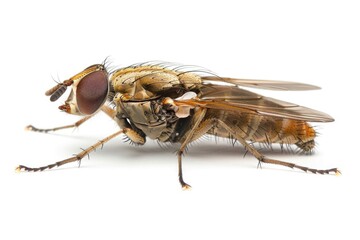 Wall Mural - Close-up shot of a fly resting on a white surface