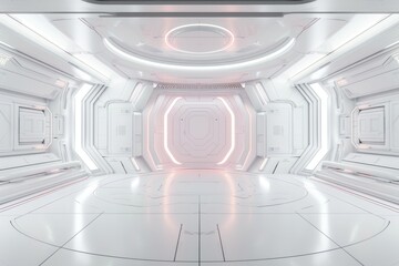 Poster - A white abstract modern hi-tech background, a dark night, a spaceship, virtual reality and a sci-fi tunnel background, a studio for mocking up with generative AI.