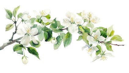 Canvas Print - watercolor apple blossom branch, green and white color palette