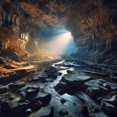 Poster - Cavern A natural underground cavity formed in limestone or other