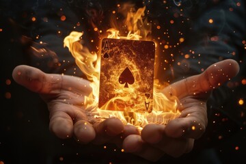 Wall Mural - A hand holding a card with a fire on it