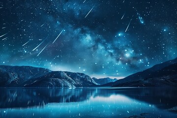 Wall Mural - a beautiful meteor shower with the milky way in the background, a shooting star from space, and a la