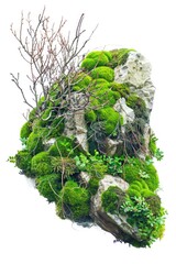 Poster - A natural scene of a moss-covered rock surrounded by a tree, perfect for use in nature-inspired designs or as a background image