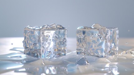 Poster - Two ice cubes sitting on a table surface