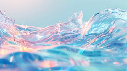 Poster - Background design with wavy iridescent shapes, rendered in 3D