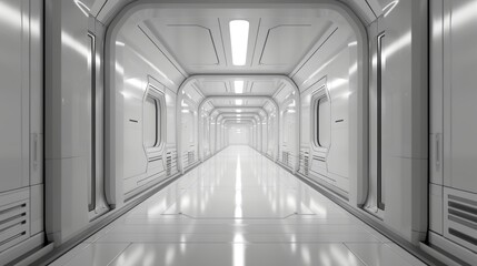 Sticker - An interior rendering of a futuristic hallway. Conceptual design for an interior.