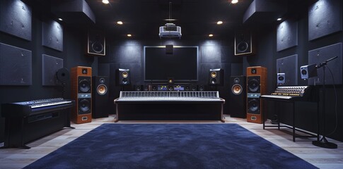 This music studio features soundproof walls, bright lights, comfortable equipment, and spacious layout.