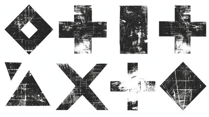 Poster - Modern brutal bitmap grain icon, trendy halftone collage sticker collection. 3D photocopy effect shape set, retro futuristic grunge object, abstract noise texture Y2K element.