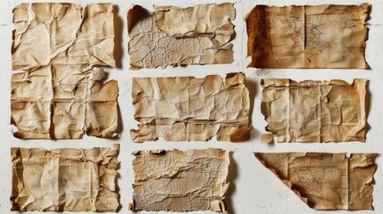 Poster - Pieces of old paper scattered on a white surface