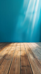 Wall Mural - Empty room with blue wall and wooden floor