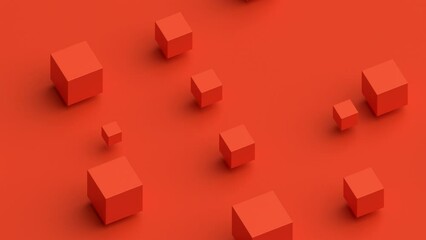 Poster - abstract animation, geometric background design with red cubes, 4k looping video, 3d render