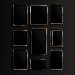 Poster - This is a set of frames for images or icons. Retro, 80s style future interface elements. Old sci-fi style panel screen elements. Space ship or futuristic device user interface.