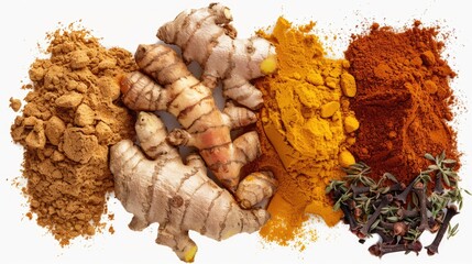 Poster - A collection of various spices and herbs arranged on a white surface