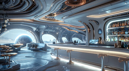 Poster - A futuristic bar on a spaceship. Generative AI.