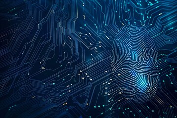 Poster - modern illustration of fingerprint biometric data security of the future. a glowing blue circle form