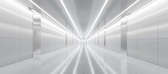 Poster - Sci-Fi corridor with empty floor and wall, with light for showcase, room, interior, and display products. 3D rendered futuristic cement wall and floor.