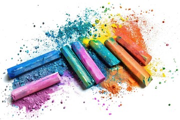 Poster - A colorful scene with crayons stacked next to a pile of powder
