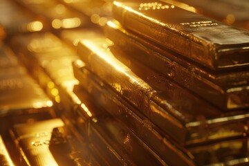 Poster - A pile of gold bars stacked on top of each other