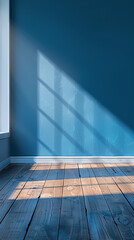 Wall Mural - Empty room with blue wall and wooden floor
