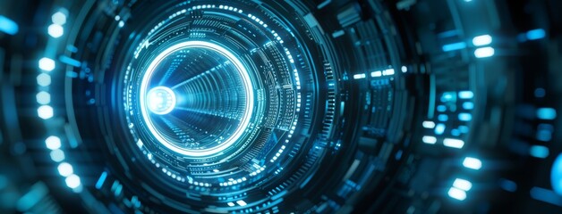 Poster - Cyberpunk style abstract on a blue background.