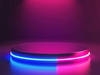 Poster - This mockup depicts a black scientific podium with gradient neon lights.