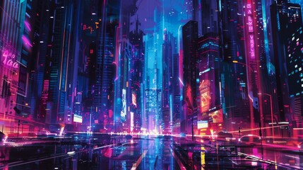 Poster - Imagining the metaverse city and cyberpunk concept with its high-tech and urban elements. Ai-Generative.