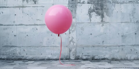 Poster - A pink balloon tied to a red string, ready for flight or decoration