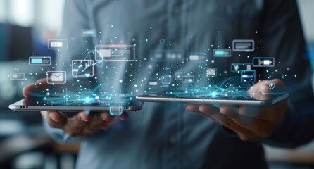Digital Network and Connections on a Tablet