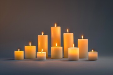 Canvas Print - A group of lit candles sitting on a table, suitable for use in interior design or event planning