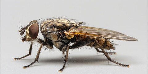 Wall Mural - A close-up shot of a fly sitting on a white surface, with a simple background