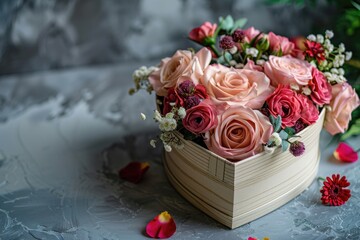 Sticker - A wooden box overflowing with pink and red flowers, perfect for decorating or gifting