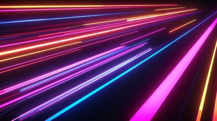 Poster - Laser beam light lines moving fast with hues of blue, pink and purple neon, digital, high speed internet and cyberpunk. Abstract futuristic background.