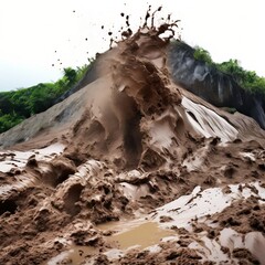 Wall Mural - mudslide a type of landslide where wet mud and debris rapidly mo