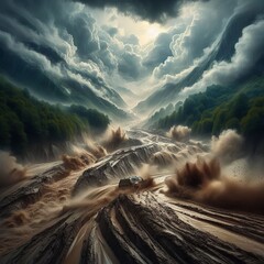 Wall Mural - Mudslide A type of landslide involving wet mud moving rapidly do