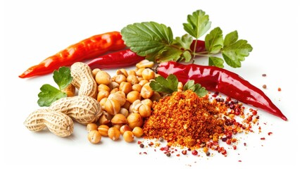 Poster - A selection of various spices and nuts arranged on a white surface for display or use