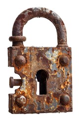 Poster - A worn-out padlock with a keyhole, ideal for use in historical or antique settings