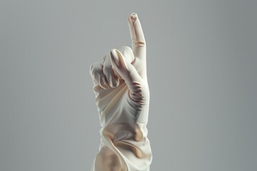 Poster - A close-up of a gloved hand with the index finger raised, possibly indicating attention or caution